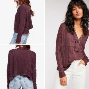 Free People In the Mix Henley Long Sleeve Tortoiseshell Buttons Purple